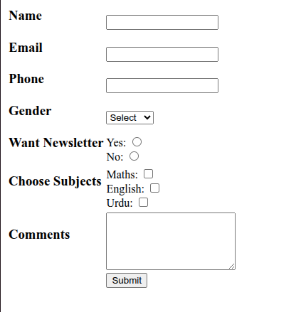 Form Using HTML